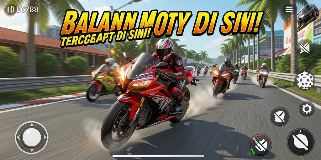 Screenshot menampilkan aksi balapan motor yang menegangkan.