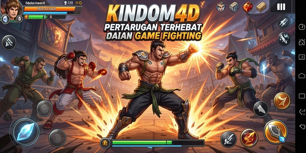 Screenshot gameplay KINDOM4D yang menampilkan pertarungan seru.