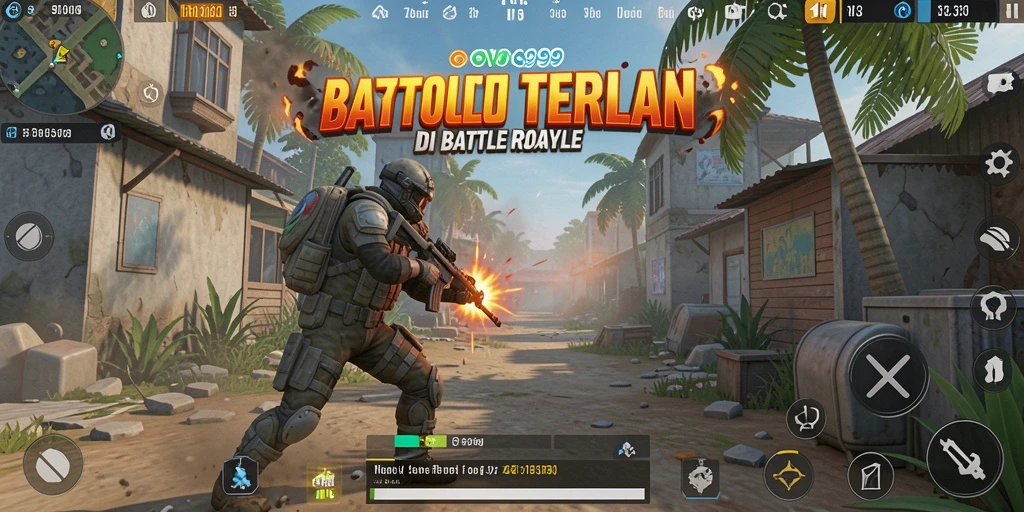 Gameplay OVO99 yang penuh aksi dalam pertarungan Battle Royale.
